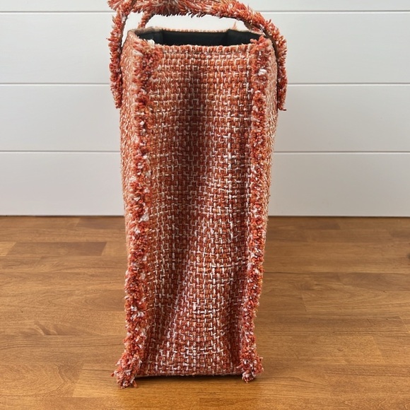 Kooreloo tweed large tote in orange leather handles shoulder bag gold buttons - Picture 8 of 12